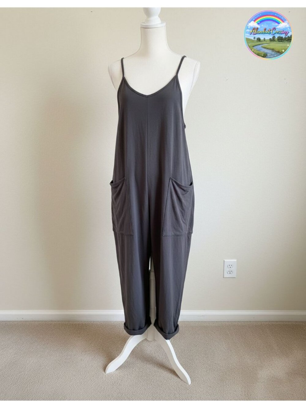 Women's Harem Overalls Sleeveless Jumpsuit with Pockets Adjustable Straps